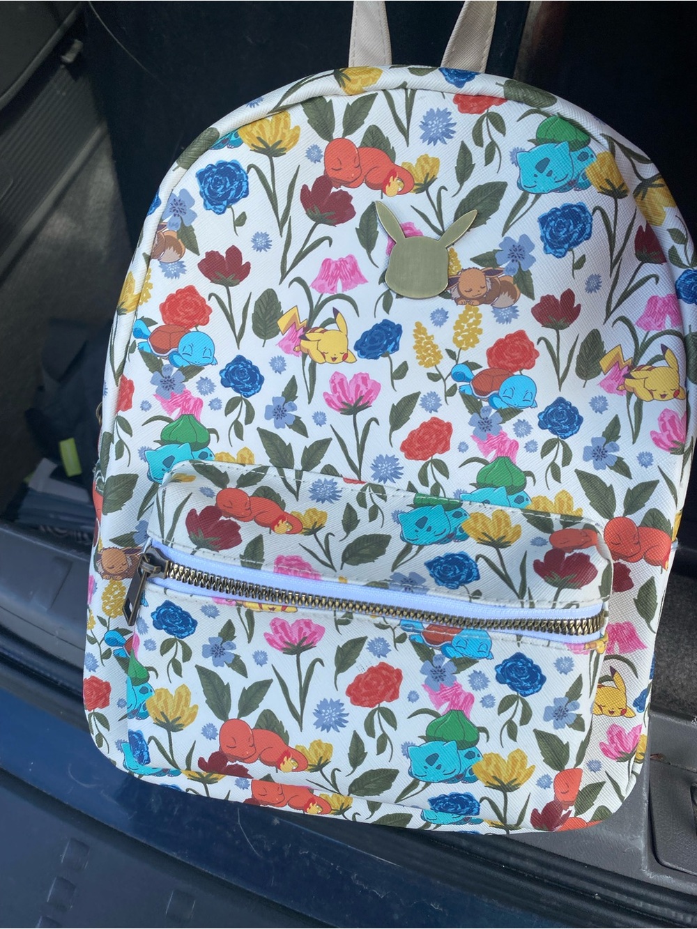 Pokemon Floral Print Backpack in White with Multicolor Characters